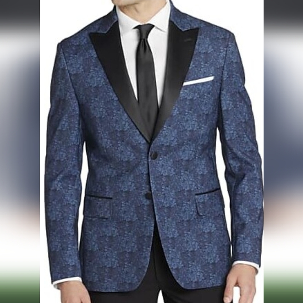 Egara blue jacquar skinny fit prom formal/print jacket/blazer Sz-38 R Blue print